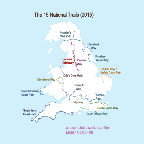 England and Wales, National Trails map - annotated